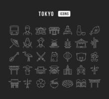 Set of linear icons of Tokyo vector