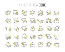 conjunto de iconos lineales de tipos de té vector