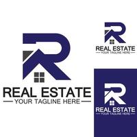 Initial letter R real estate and house logo design vector illustration