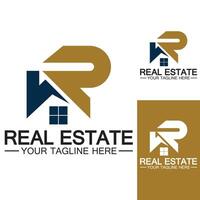 Initial letter R real estate and house logo design vector illustration