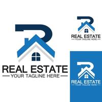 Initial letter R real estate and house logo design vector illustration