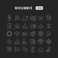 Set of linear icons of Midsummer vector