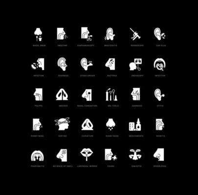 Set of simple icons of Otorhinolaryngology