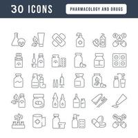 Set of linear icons of Pharmacology and Drugs vector