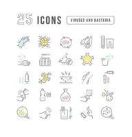 Set of linear icons of Viruses and Bacteria vector