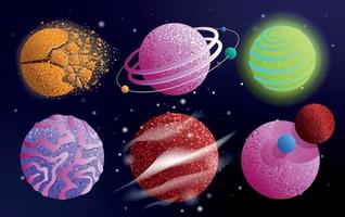 Set of Fantasy Glowing Planets vector