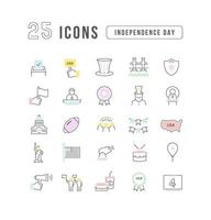 Set of linear icons of Independence Day vector