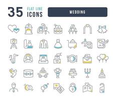 Set of linear icons of Wedding vector