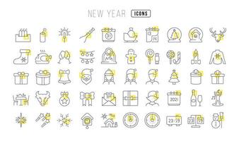 Set of linear icons of New Year vector