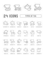 Set of linear icons of Types of Tea vector
