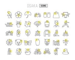 Set of linear icons of Osaka vector