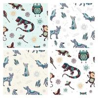 Seamless Patterns with Animals in Boho Style vector