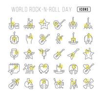 Vector Line Icons of World Rock-n-Roll Day