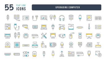 conjunto de iconos lineales de actualización de la computadora vector