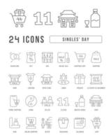 Set of linear icons of Singles Day vector