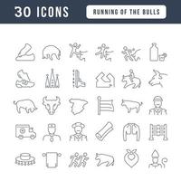 Set of linear icons of Running of the Bulls vector