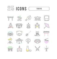 Set of linear icons of Tokyo vector