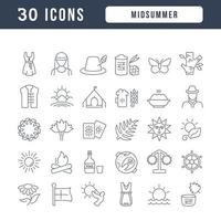 Set of linear icons of Midsummer vector