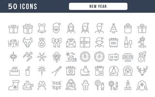 conjunto de iconos lineales de año nuevo vector