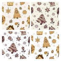 Set of Christmas Patterns in Boho Style vector