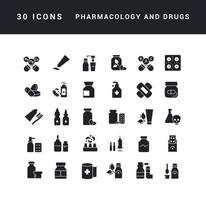 conjunto de iconos simples de farmacología y drogas vector