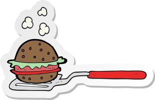 sticker of a cartoon spatula with burger vector