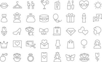 Set of linear icons of Women's Day vector