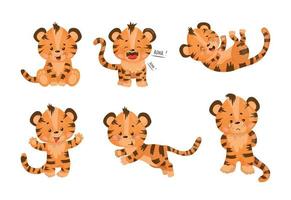 Set of Illustrations with Tiger Character vector