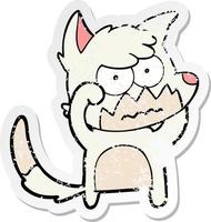 distressed sticker of a cartoon annoyed fox vector