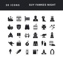 conjunto de iconos simples de la noche de Guy Fawkes vector