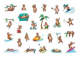 Set of Illustrations with Sloth Character vector