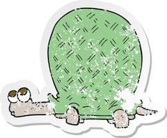 retro distressed sticker of a cartoon tortoise vector
