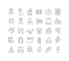 Set of linear icons of Guy Fawkes Night vector
