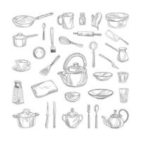 Kitchen Accessories in Art Ink Style vector