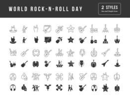 vector iconos simples del día mundial del rock-n-roll