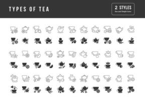 Set of simple icons of Types of Tea vector