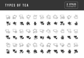 conjunto de iconos simples de tipos de té vector