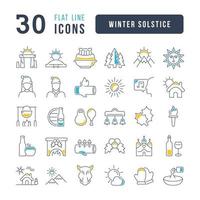 Set of linear icons of Winter Solstice vector