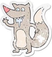 retro distressed sticker of a cartoon hungry wolf vector