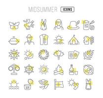 Set of linear icons of Midsummer vector