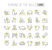 Set of linear icons of Running of the Bulls vector