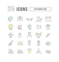 Set of linear icons of Veterans Day vector