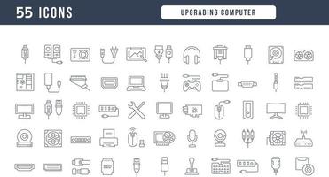 Set of linear icons of Upgrading Computer vector