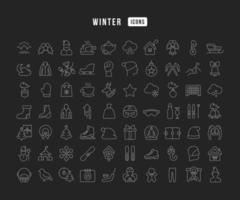 Set of linear icons of Winter vector