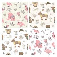 Seamless Patterns with Animals in Boho Style vector