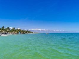 Holbox Quintana Roo Mexico 2022 Beautiful Holbox island beach sandbank panorama turquoise water people Mexico. photo