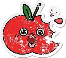 distressed sticker of a cute cartoon red apple vector