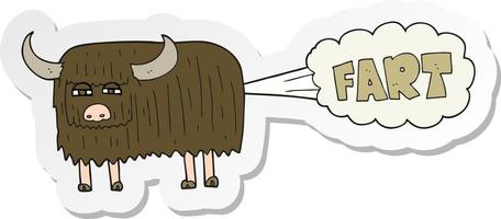 sticker of a cartoon hairy cow farting vector