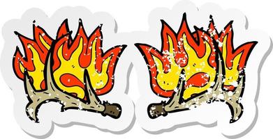 retro distressed sticker of a cartoon flaming antlers vector