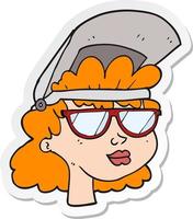 sticker of a cartoon woman with welding mask and glasses vector